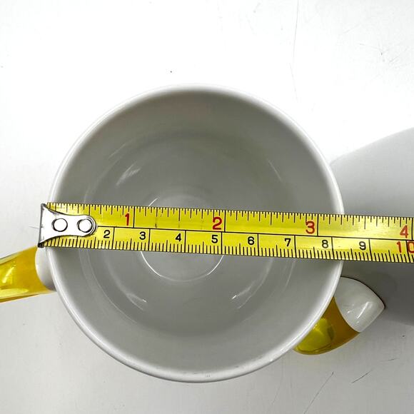 Guzzini Feeling Mugs With Yellow Plastic Handle Set of 2 Porcelain Cups - Picture 4 of 9